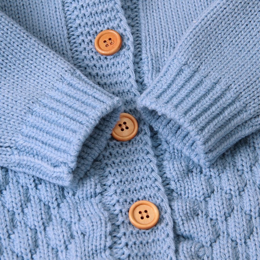 Baby Bear Hooded Knit Jumpsuit - Blue