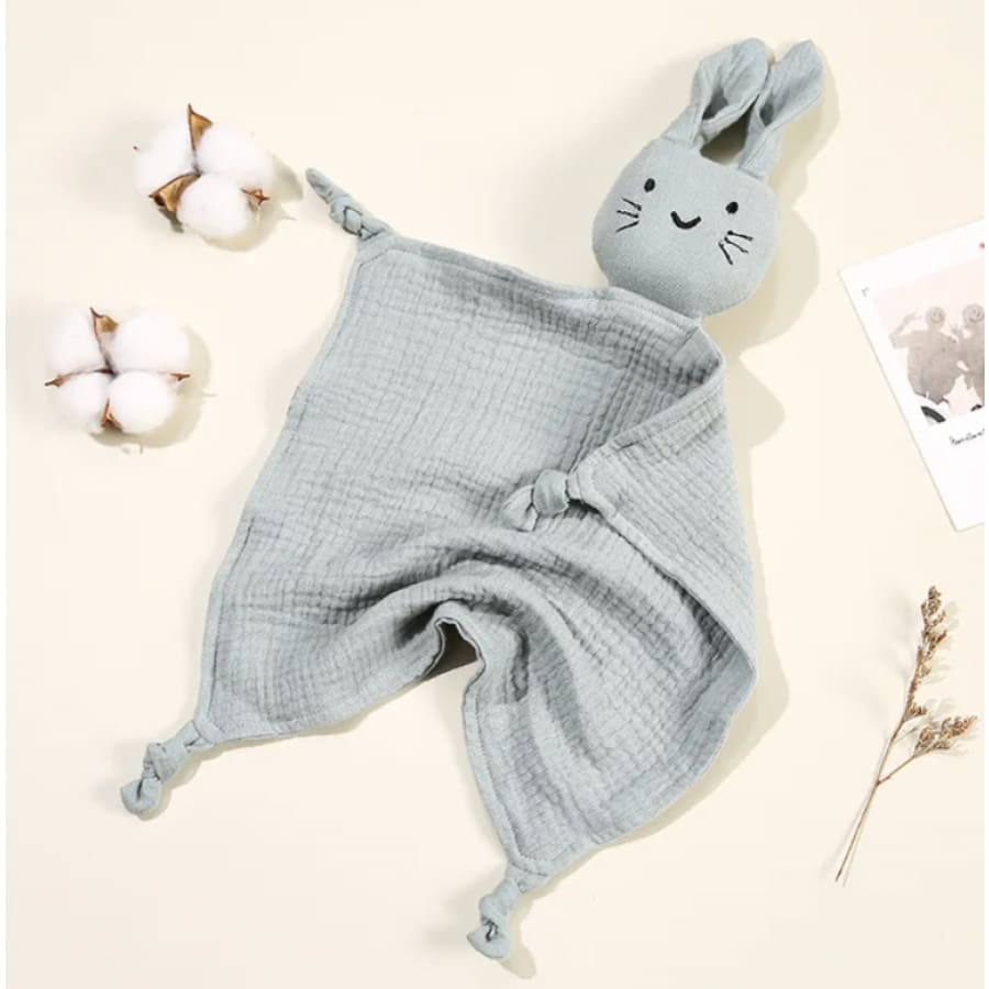 Bobbi the Bunny Cotton Muslin Baby Comforter — Teal Green