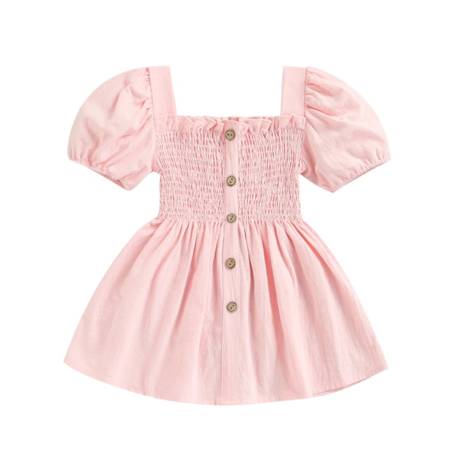 Brielle Ruched Puff Sleeve Dress - Pink - 18-24 Months - Dress dress