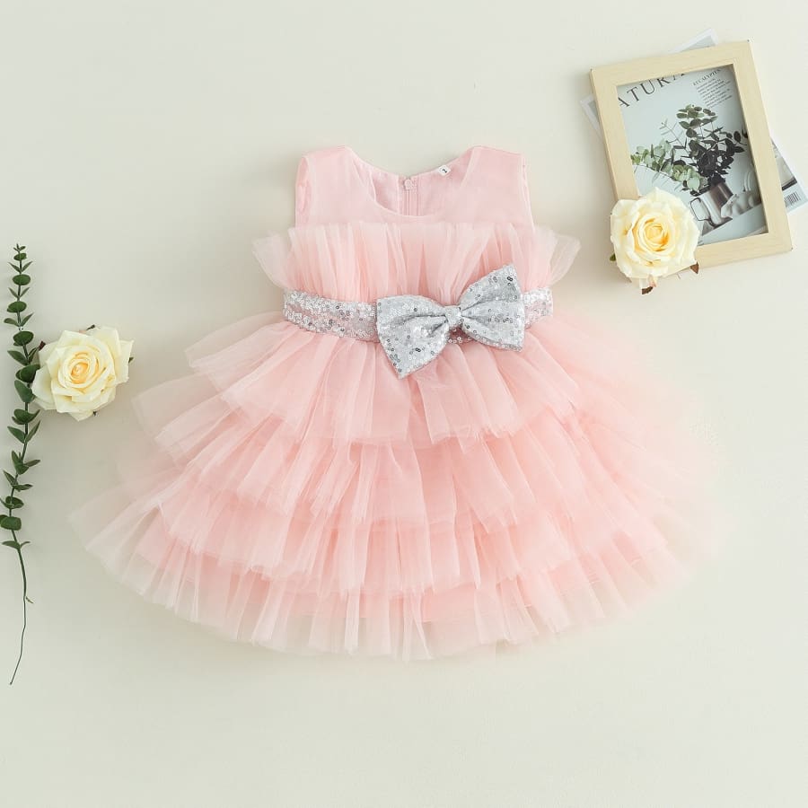 Christina Sparkle Bow &amp; Tulle Frill Dress - Berry