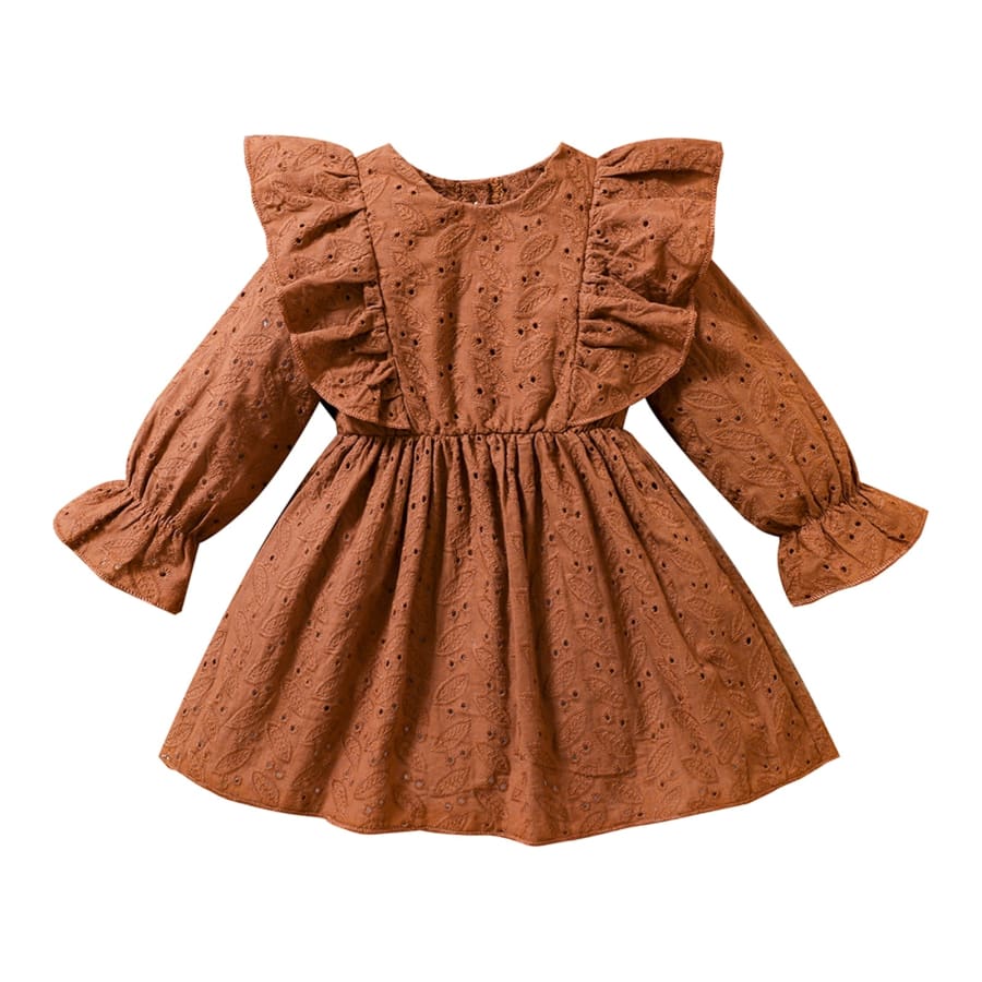 Lucy Flutter Broderie Dress - Chocolate - 0-6 Months
