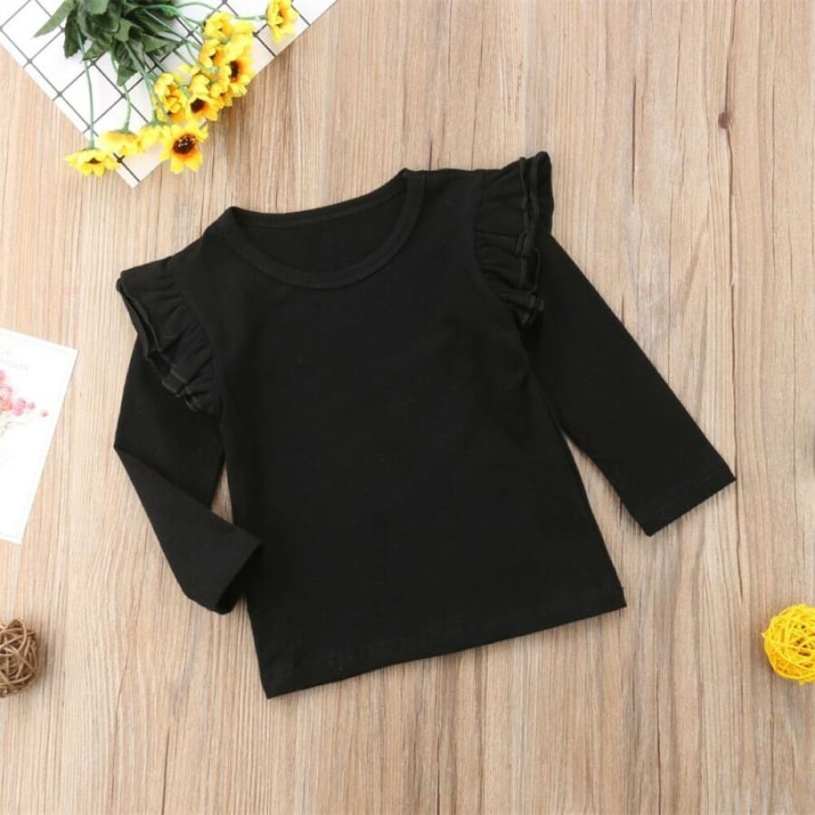Bethany Long Sleeve Flutter Shirt - Black