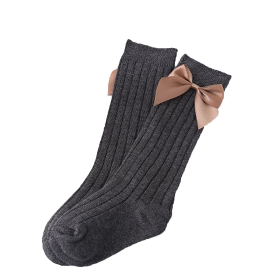 Billie Bow Ribbed Sock - Dark Grey - XS