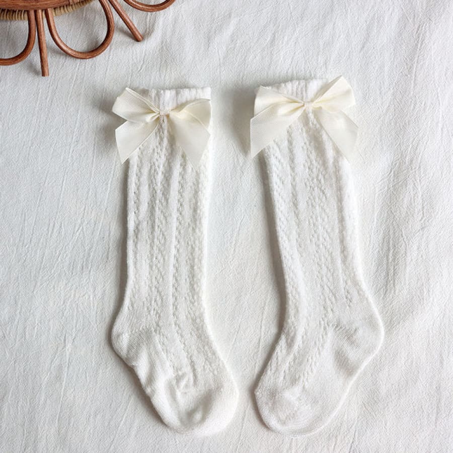 Bow Lace Look Knee High Socks - Off White - to 1 Years - Socks Socks