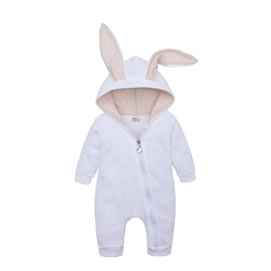 Bunny Babe Hoodie Jumpsuit - Snow - 0-3 Months