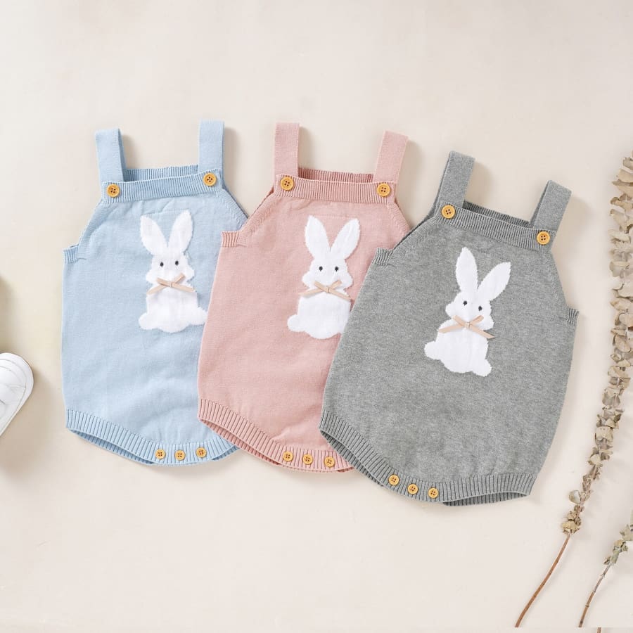 Bunny Knit Romper - Pink - 0-3 Months