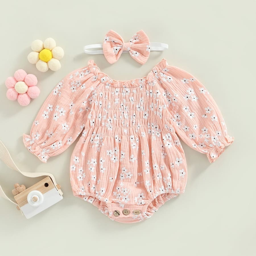 Delilah Daisy Ruched Romper - Peach