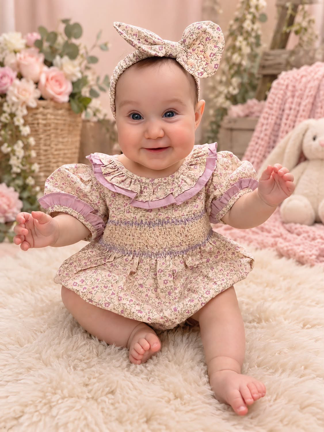 Goo & Co. Poppy Vintage Floral Smocked Romper