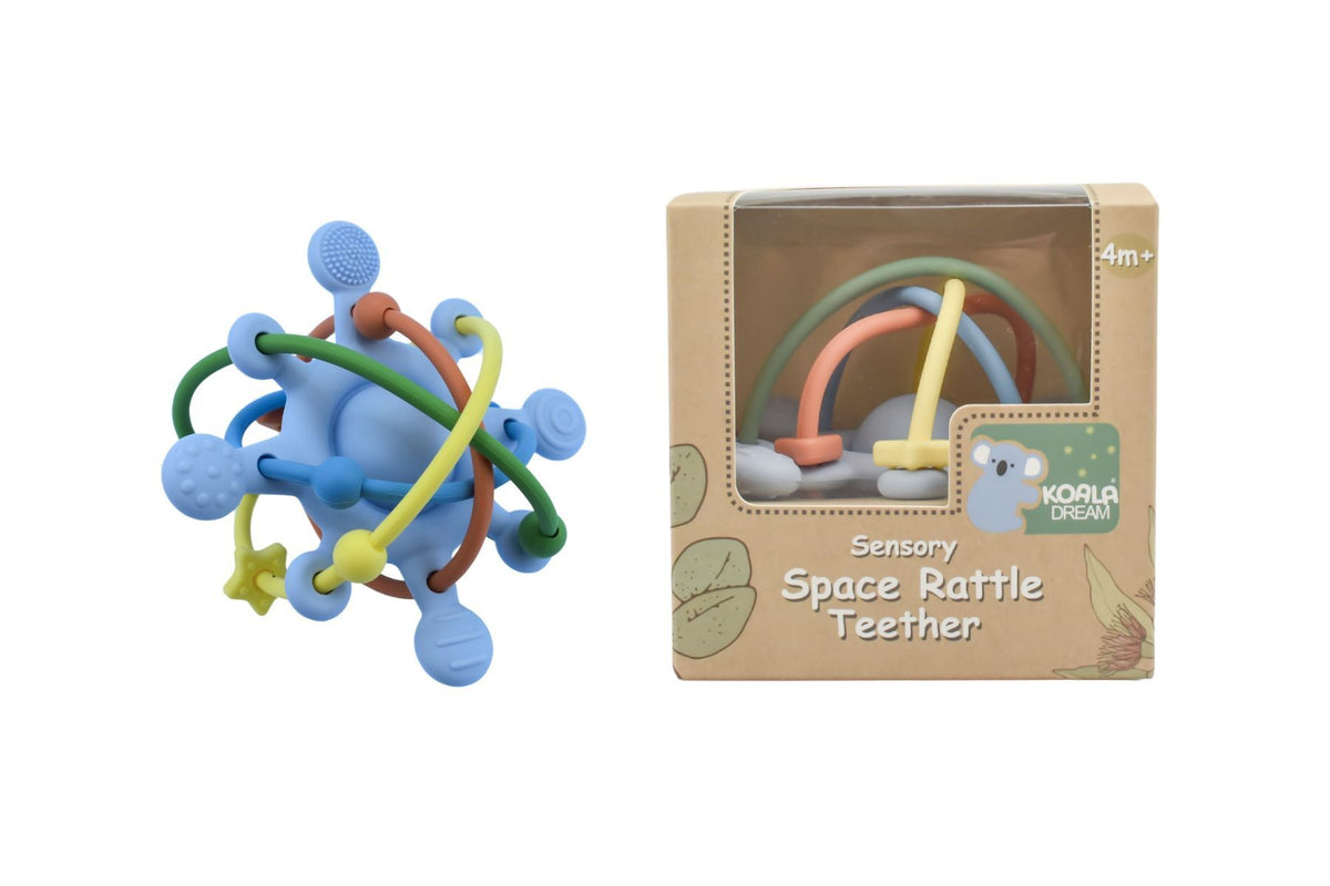 Koala Dream Silicone Sensory Space Rattle Teether Blue