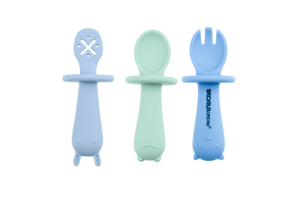 Koala Dream Silicone Animal Sensory Spoons - Blue/Green