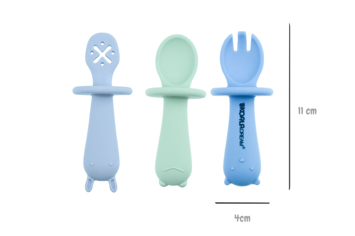 Koala Dream Silicone Animal Sensory Spoons - Blue/Green