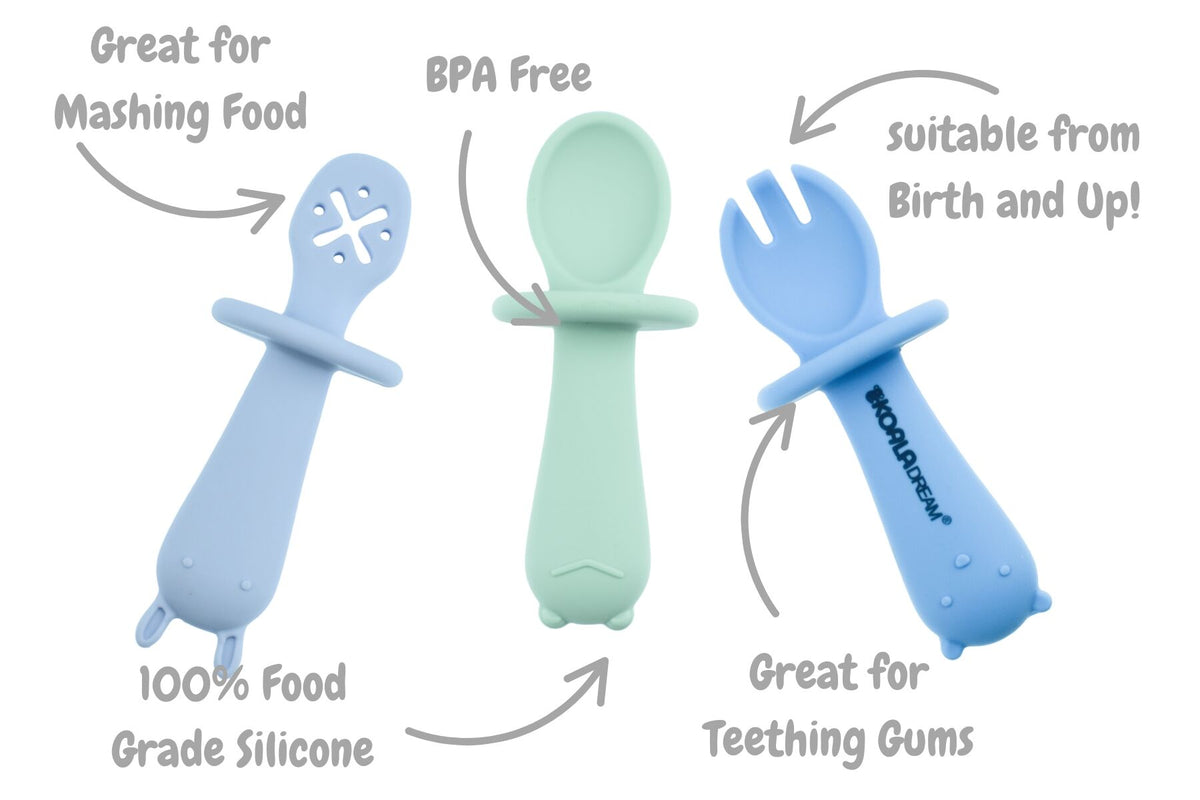 Koala Dream Silicone Animal Sensory Spoons - Blue/Green
