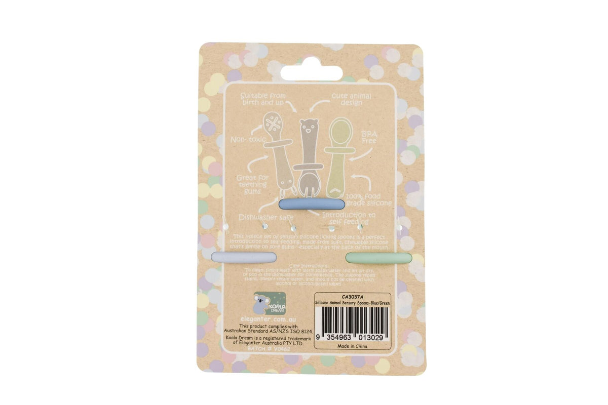 Koala Dream Silicone Animal Sensory Spoons - Blue/Green