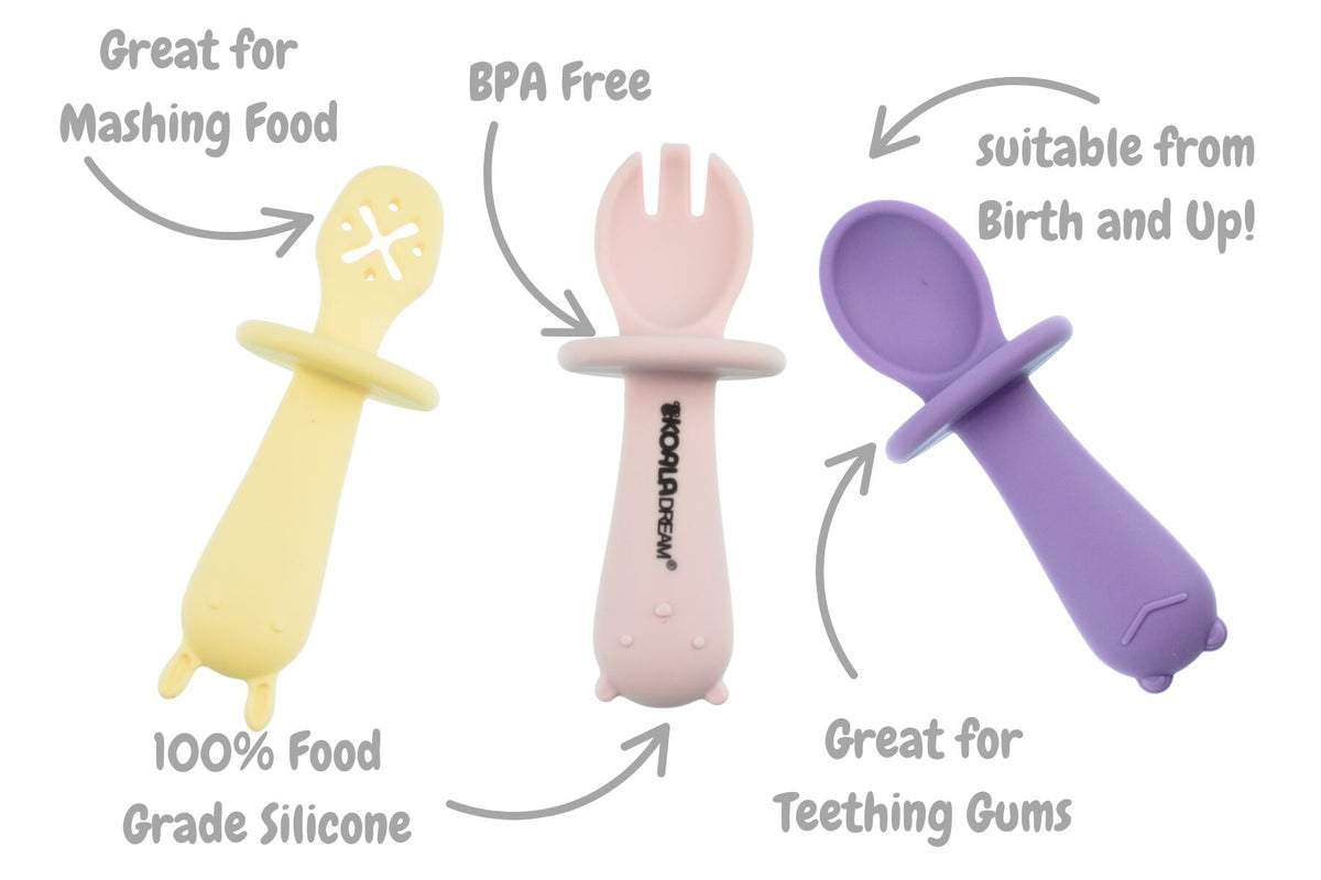 Koala Dream Silicone Animal Sensory Spoons - Pink/Yellow