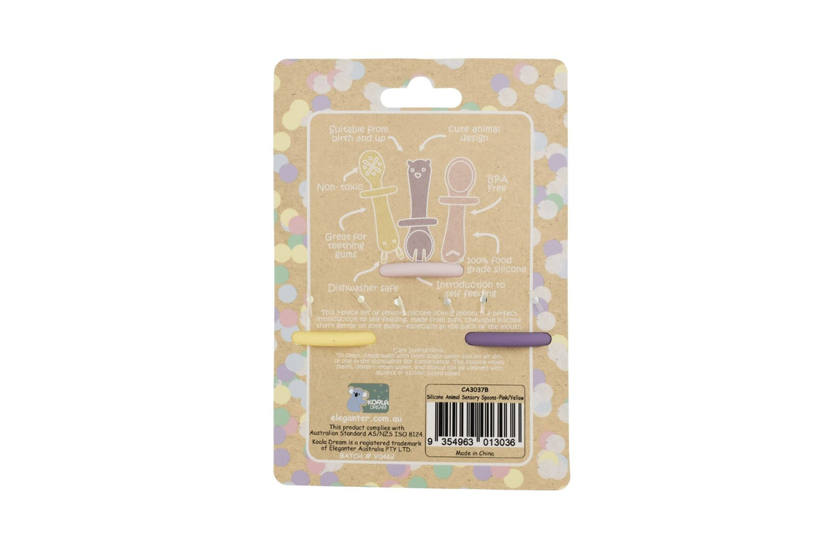 Koala Dream Silicone Animal Sensory Spoons - Pink/Yellow