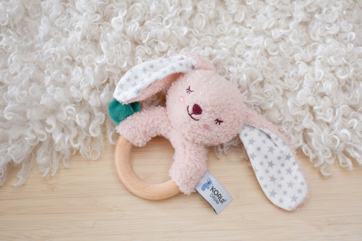 Koala Dream Snuggle Bunny Berry Bunny Wooden Ring Rattle
