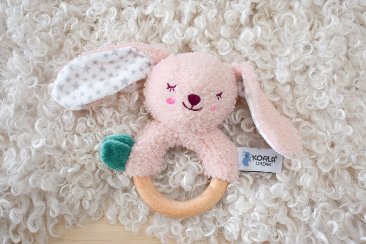 Koala Dream Snuggle Bunny Berry Bunny Wooden Ring Rattle
