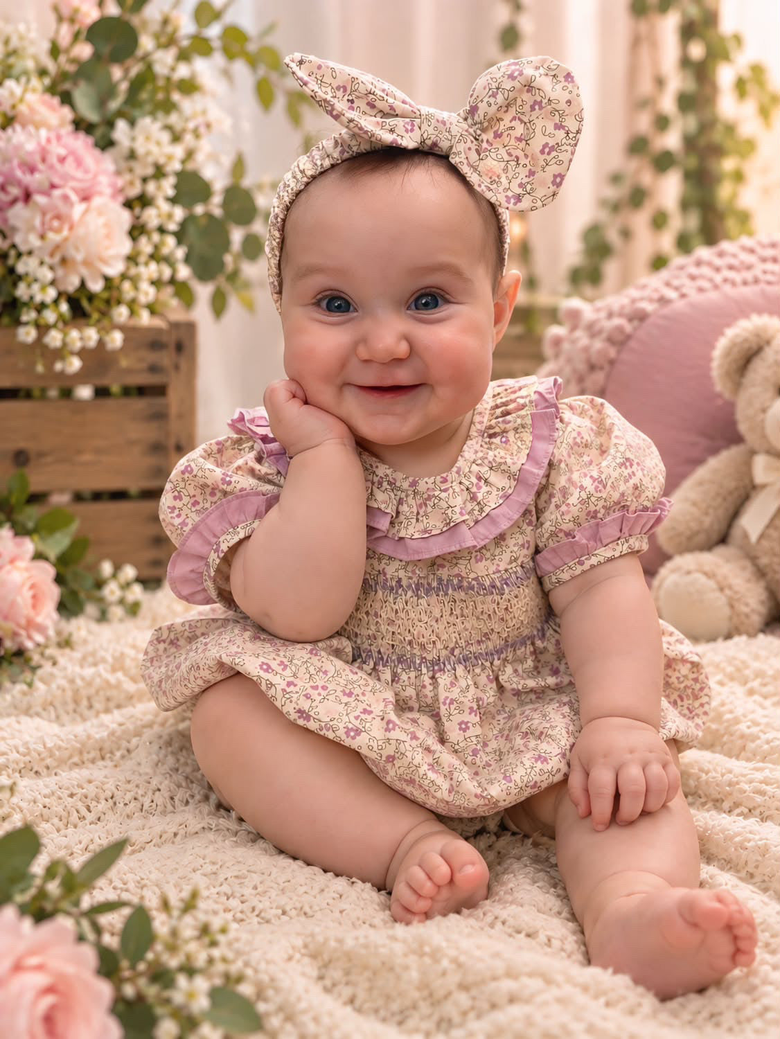 Goo & Co. Poppy Vintage Floral Smocked Romper