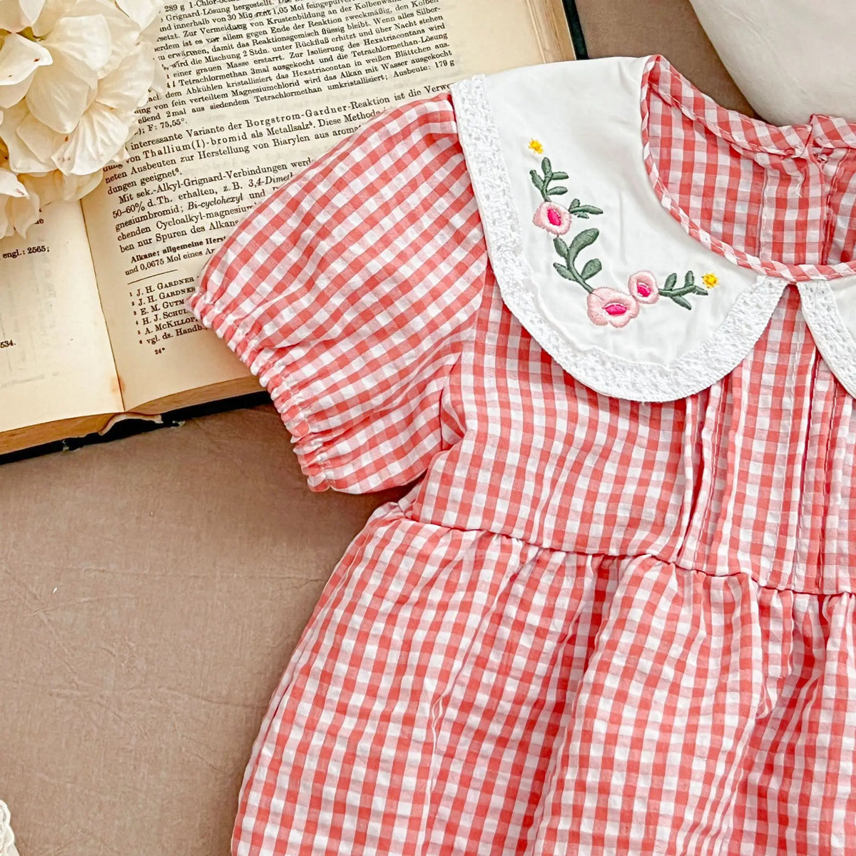 Goo & Co. Hazel Embroidered Collar Gingham Romper