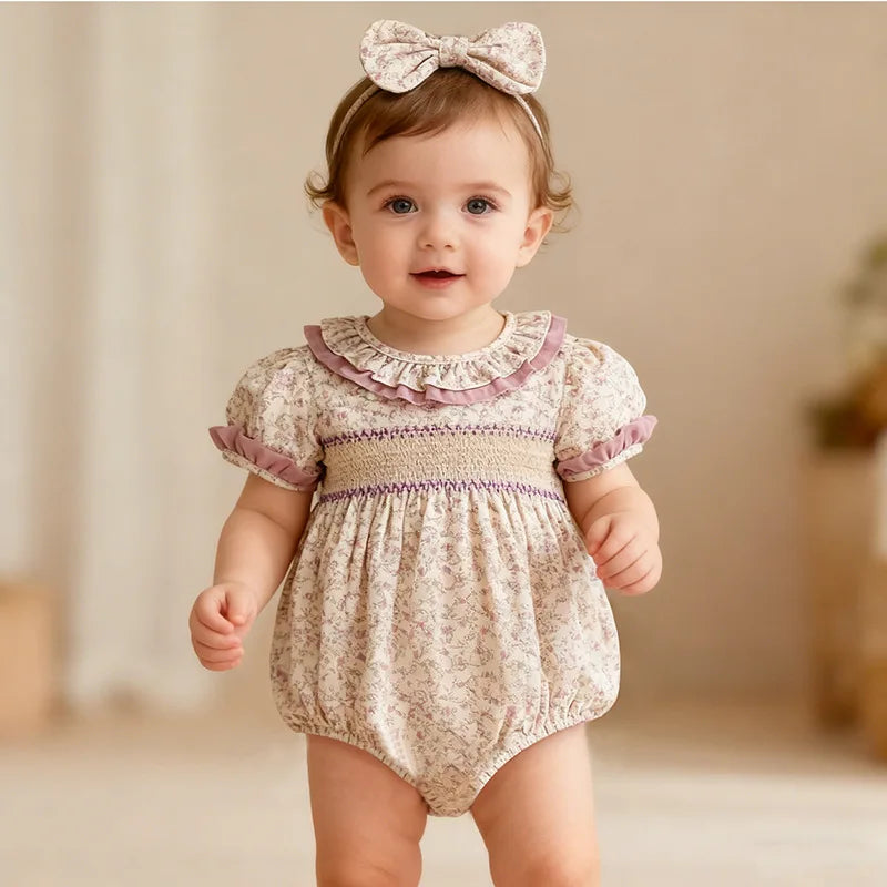 Goo & Co. Poppy Vintage Floral Smocked Romper