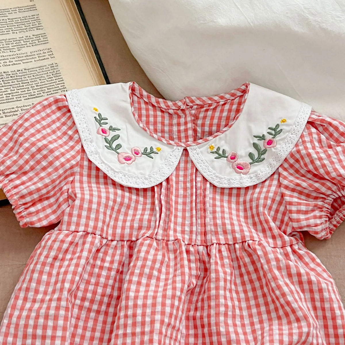Goo & Co. Hazel Embroidered Collar Gingham Romper