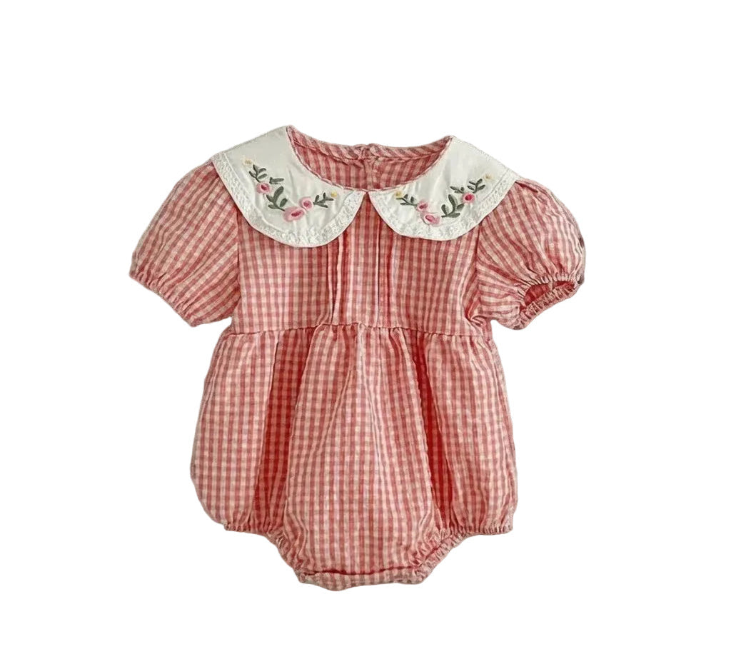 Goo & Co. Hazel Embroidered Collar Gingham Romper