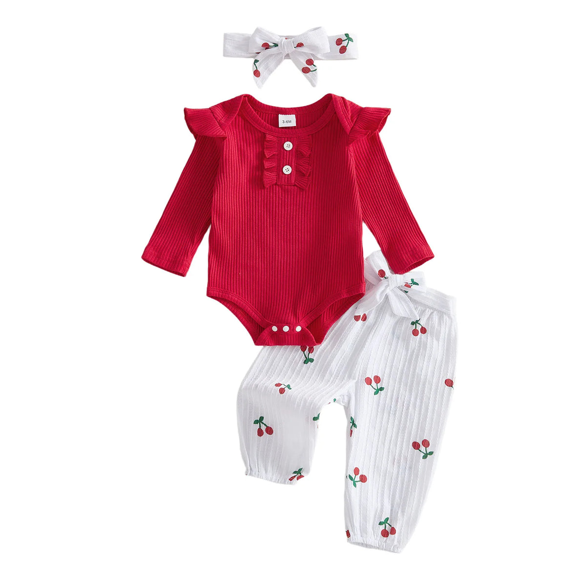 Sweet Cherry Ribbed Outfit Set - Pink