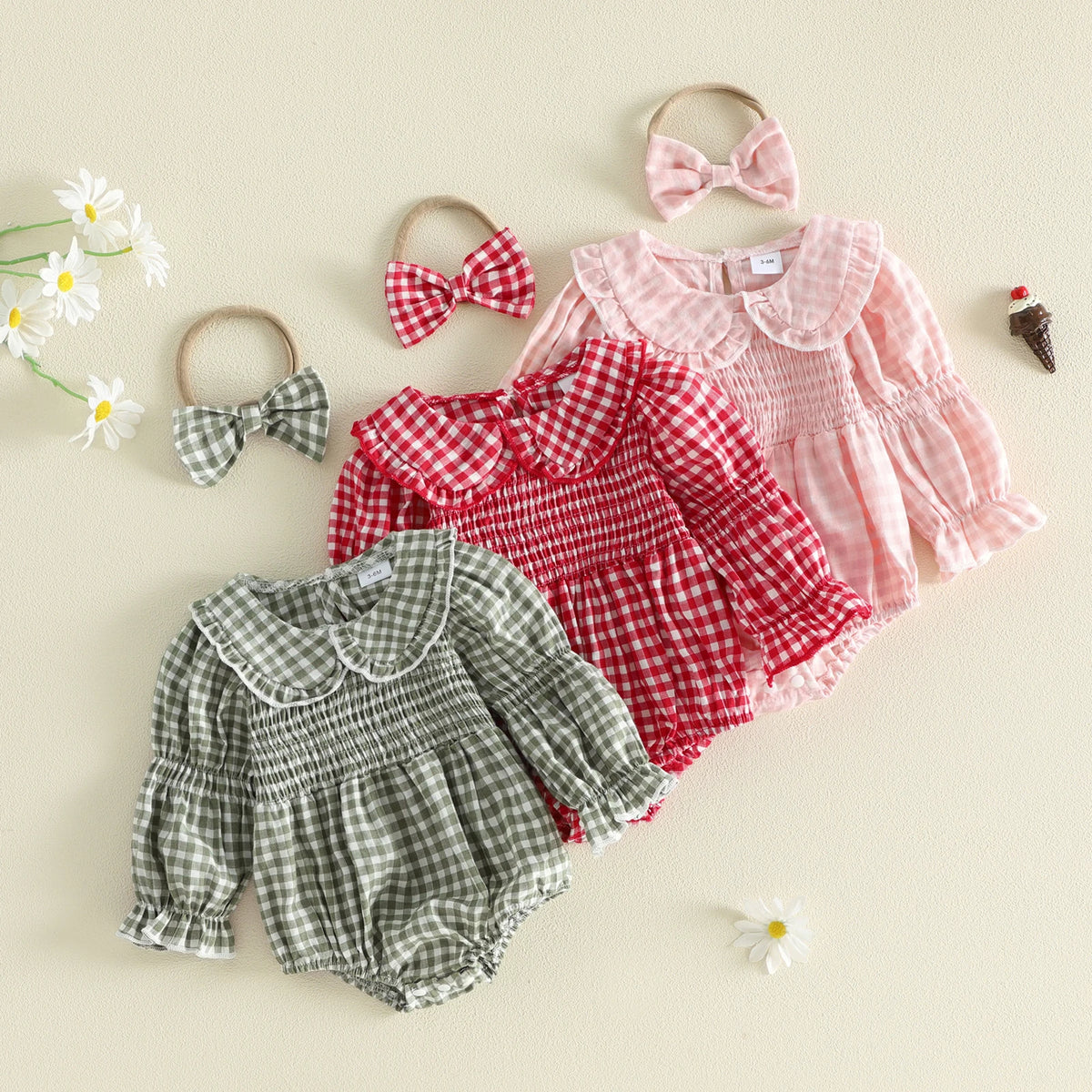 Harlow Plaid Collar Romper Set - Forest