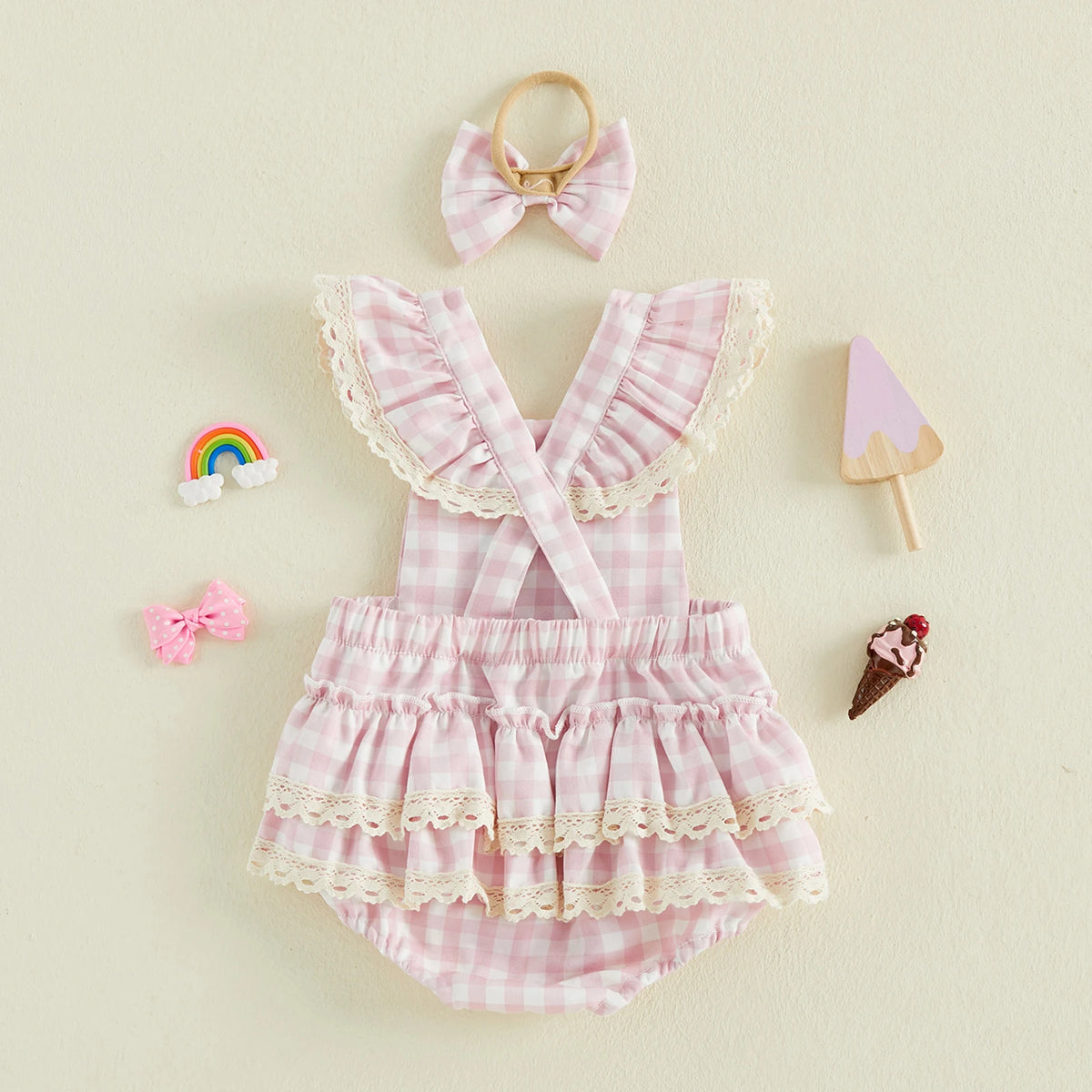 Ice Cream Sundae Gingham Romper