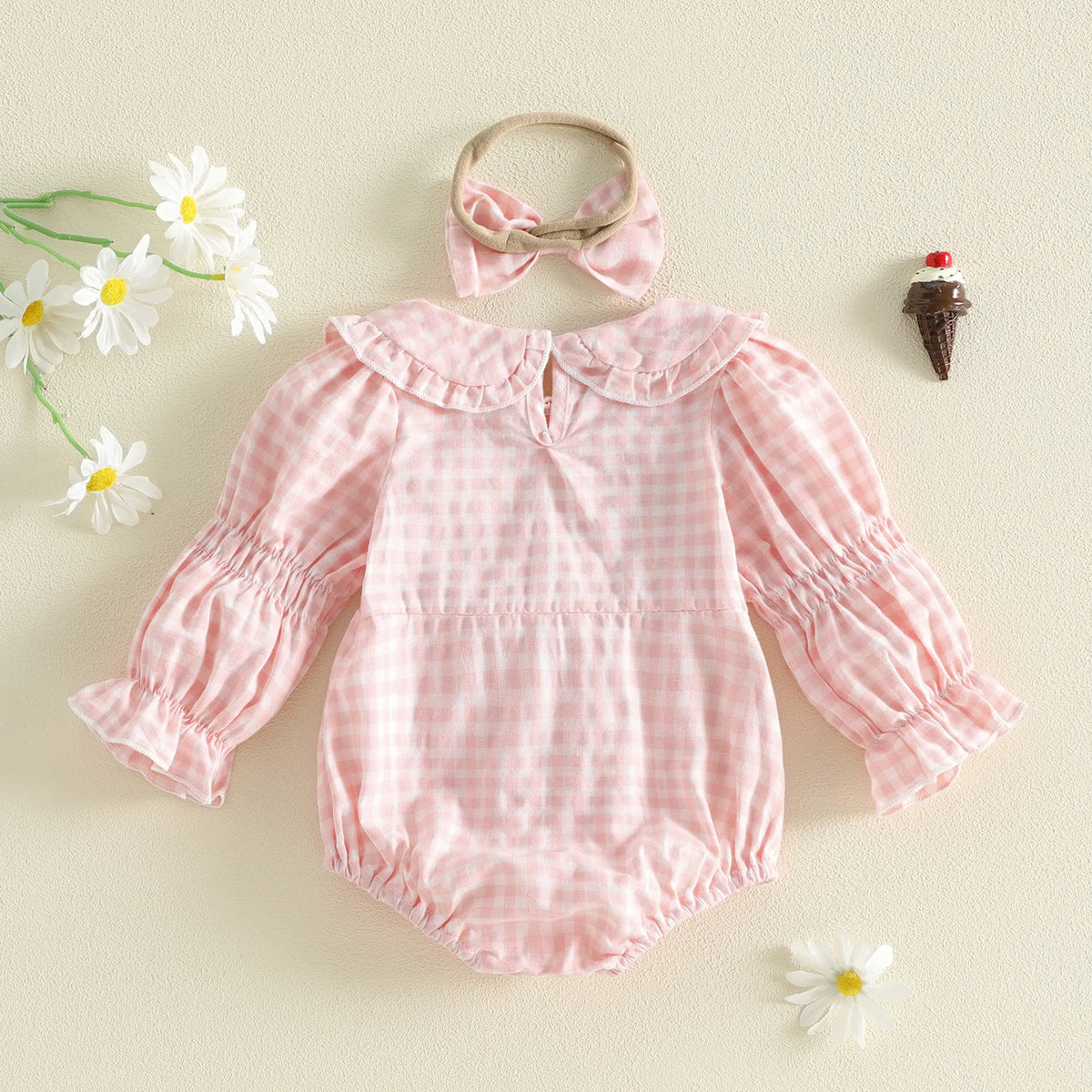 Harlow Plaid Collar Romper Set - Pink