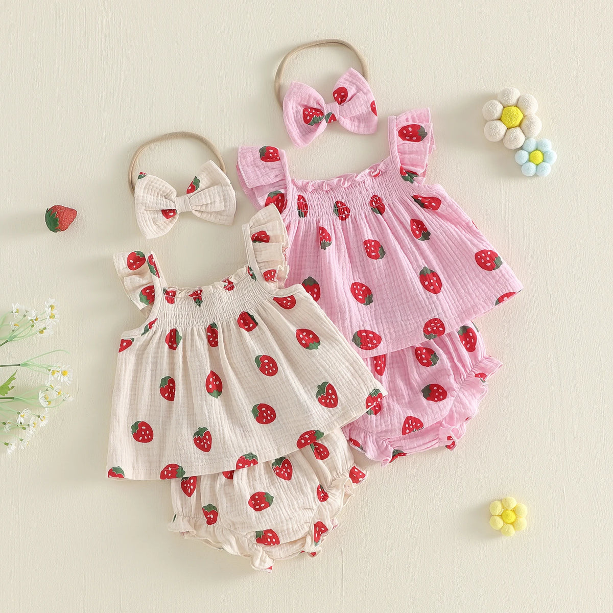Sally Strawberry Bloomer Set - Pink