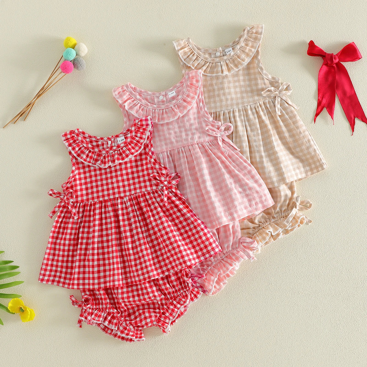 Georgia Gingham Baby Doll Set - Red
