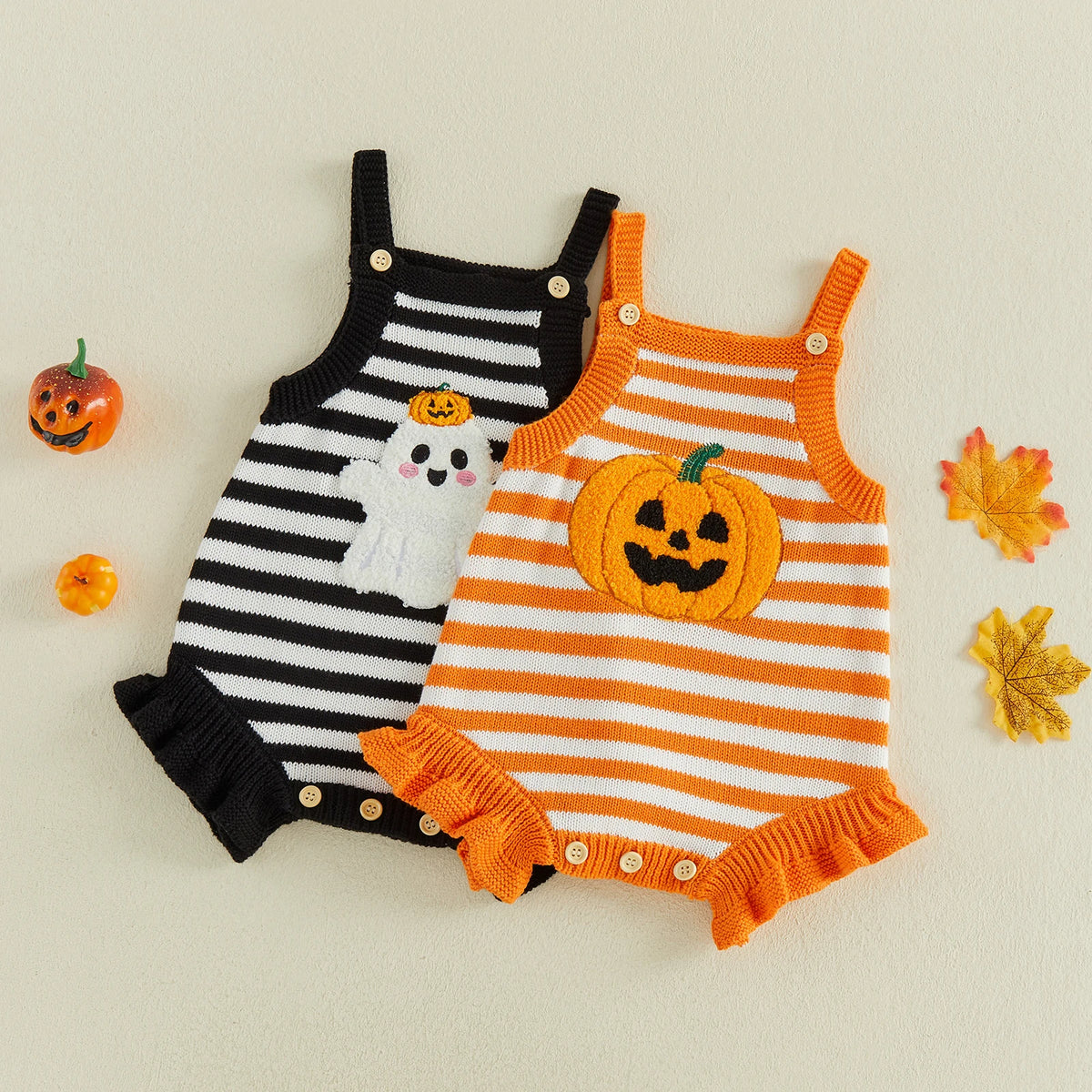 Embroidered Knit Halloween Romper
