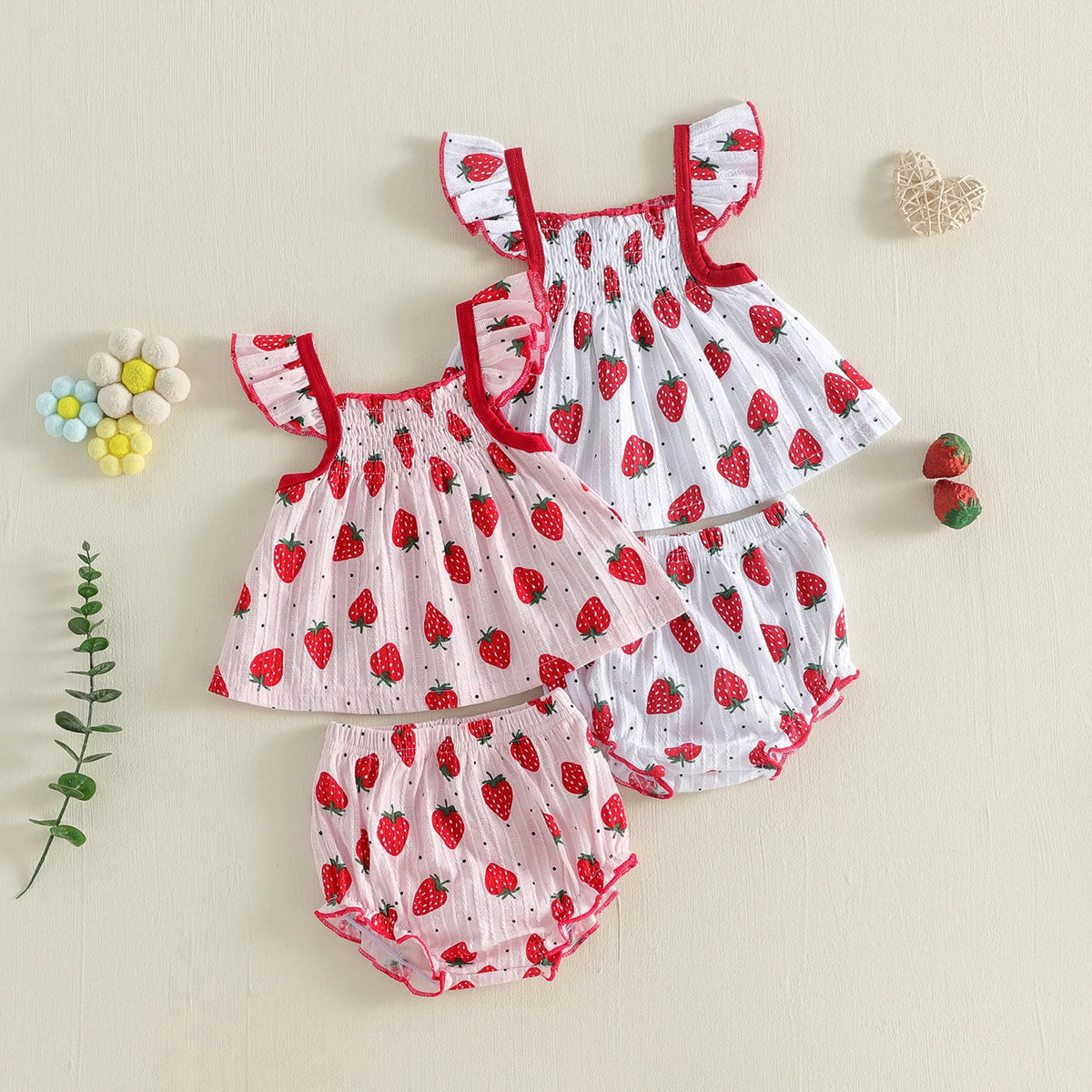 Sweet Strawberry Babydoll Bloomer Set - Pink