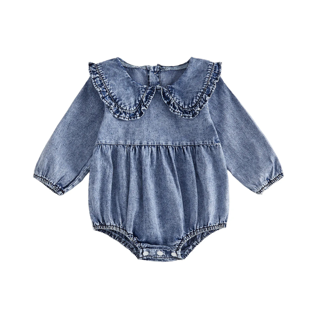 Sally Long Sleeve Collared Denim Romper