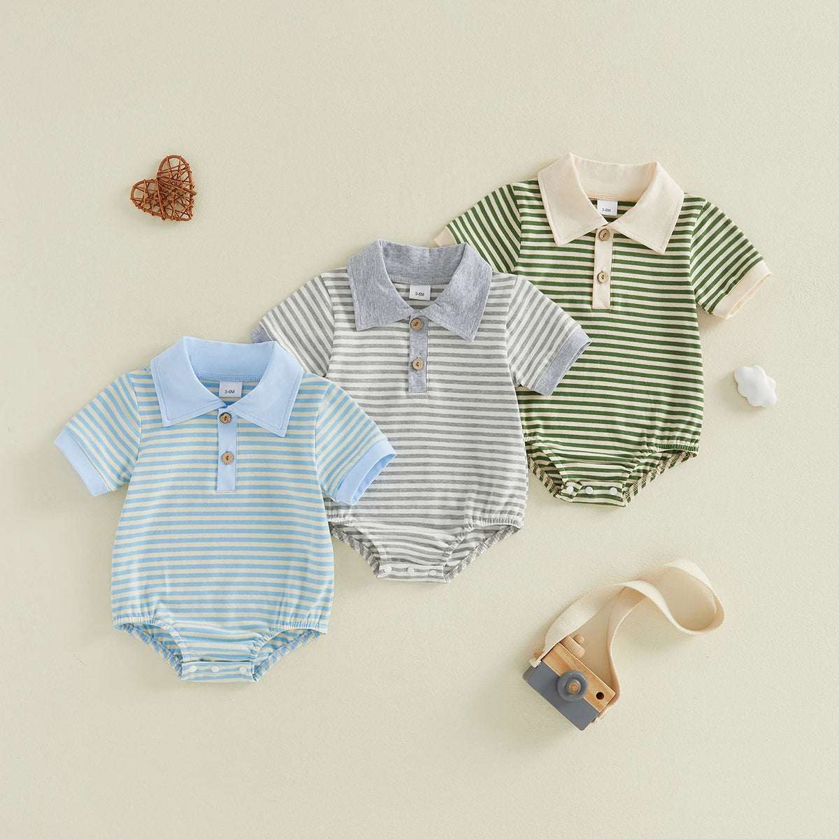 Samuel Stripe Collared Onesie - Sky