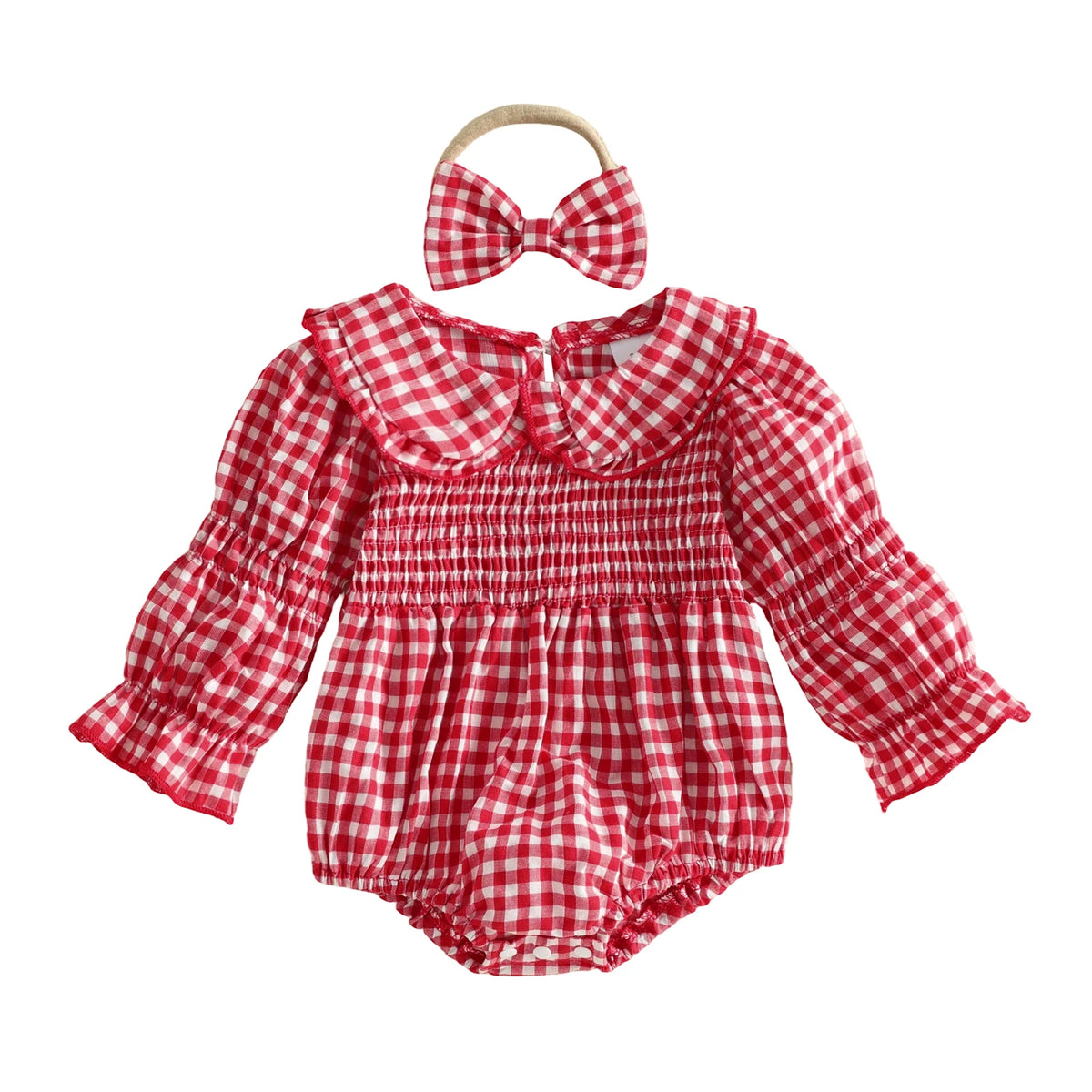 Harlow Plaid Collar Romper Set - Pink