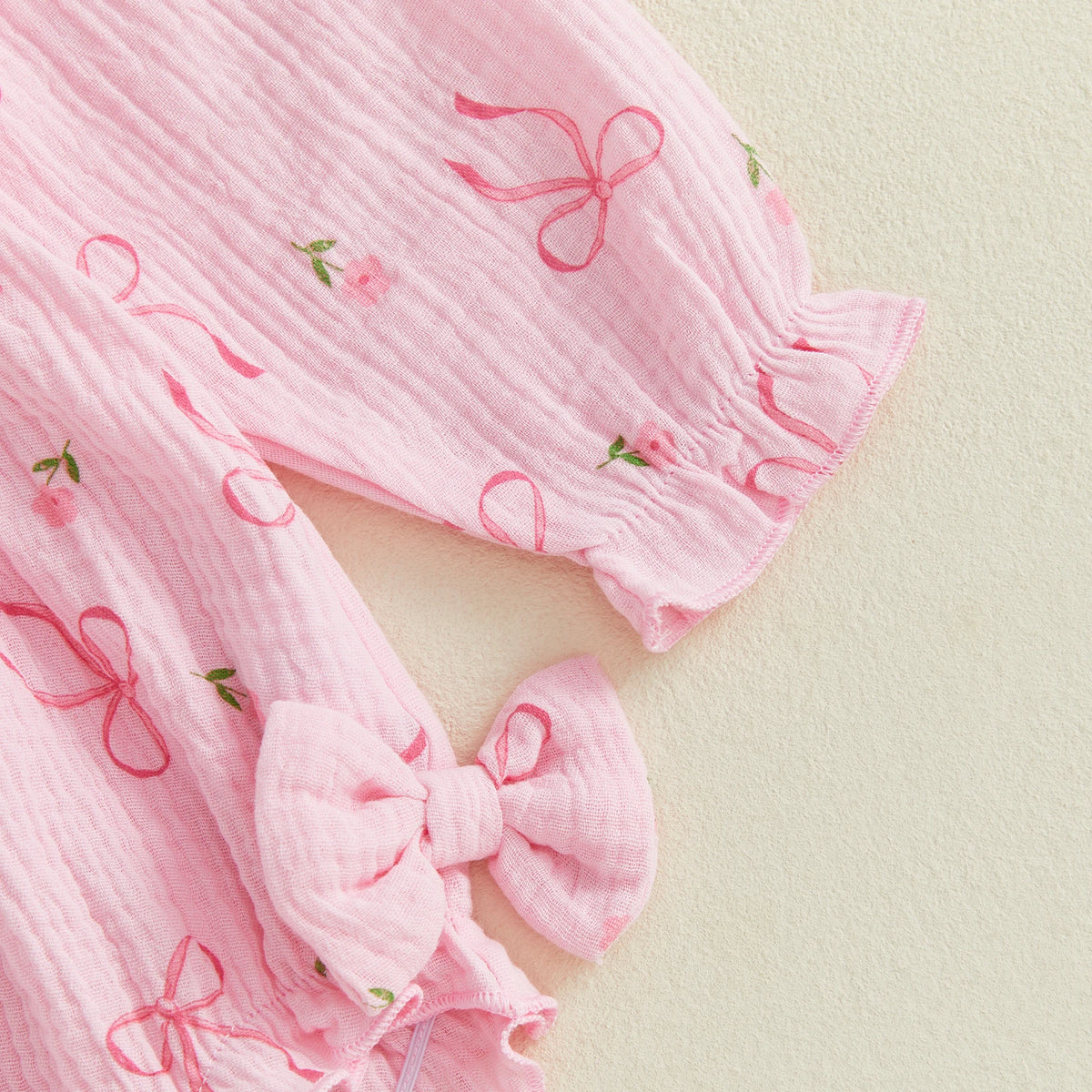 Autumn 'Blossom" Print Collar Long Sleeve Bodysuit Set - Pink