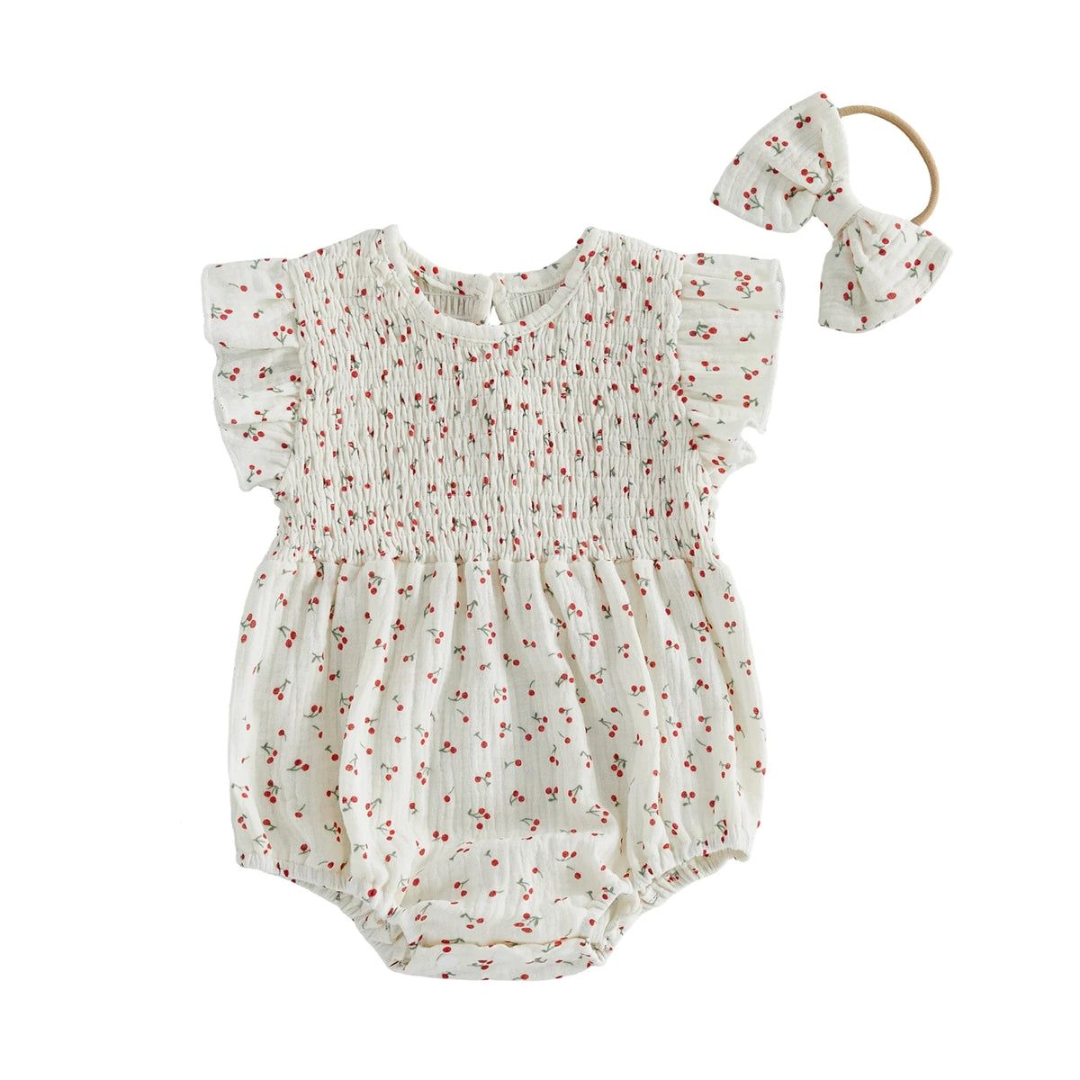 Mickayla Ruched Bubble Romper - Tiny Cherry