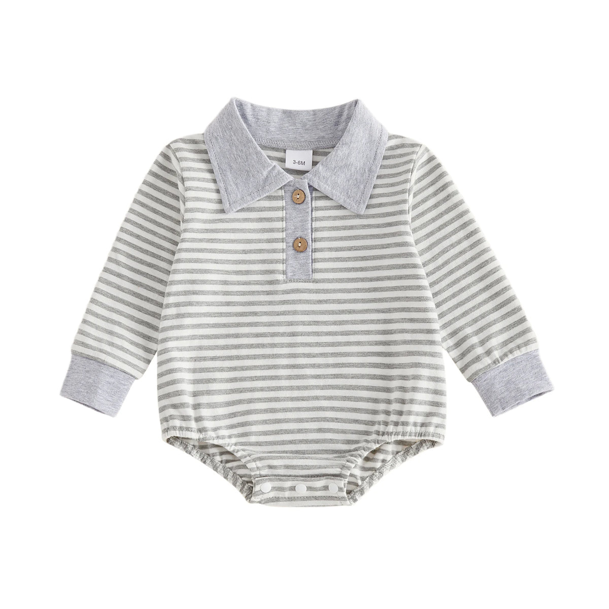 Samuel Stripe Long Sleeve Collared Onesie - Grey