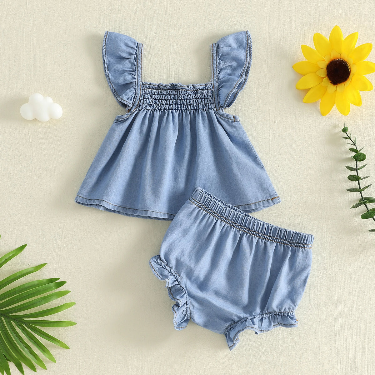 Dimity Denim Babydoll Bloomer Set