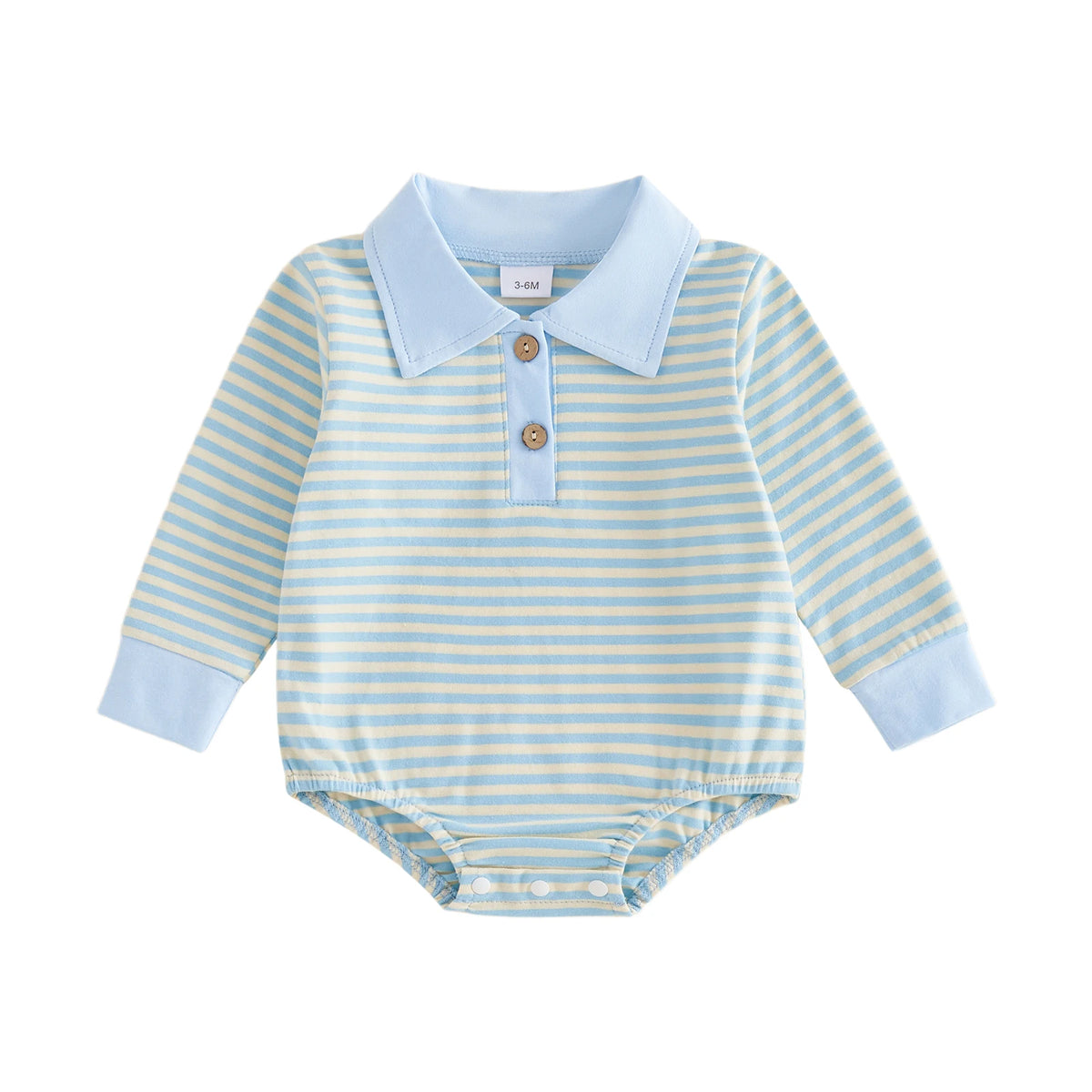 Samuel Stripe Long Sleeve Collared Onesie - Blush