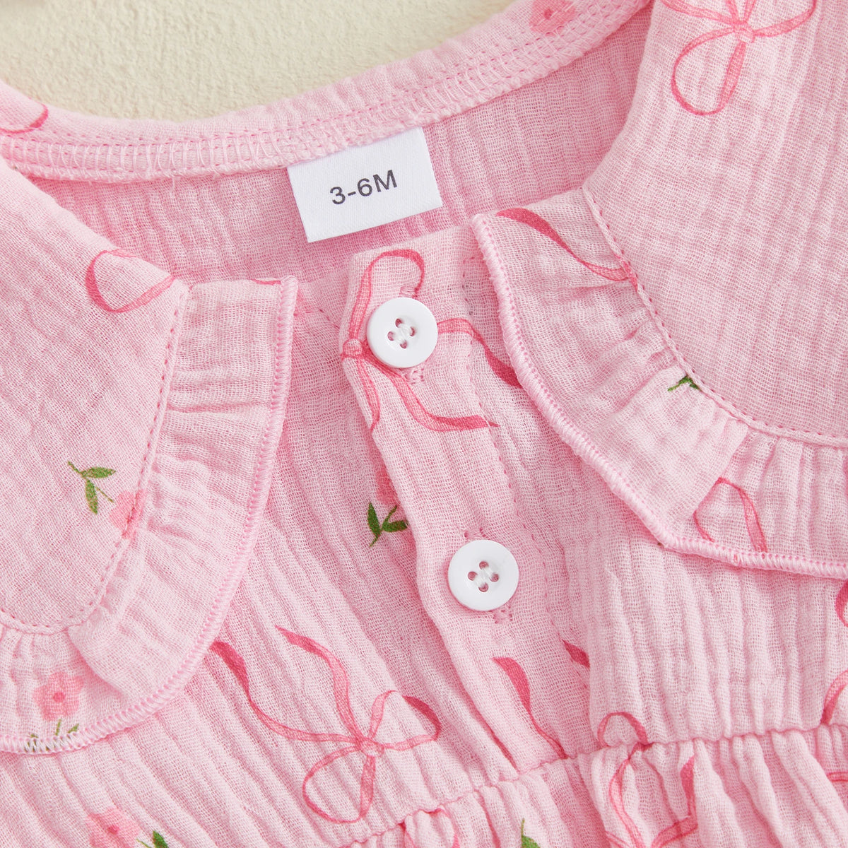 Autumn 'Blossom" Print Collar Long Sleeve Bodysuit Set - Pink