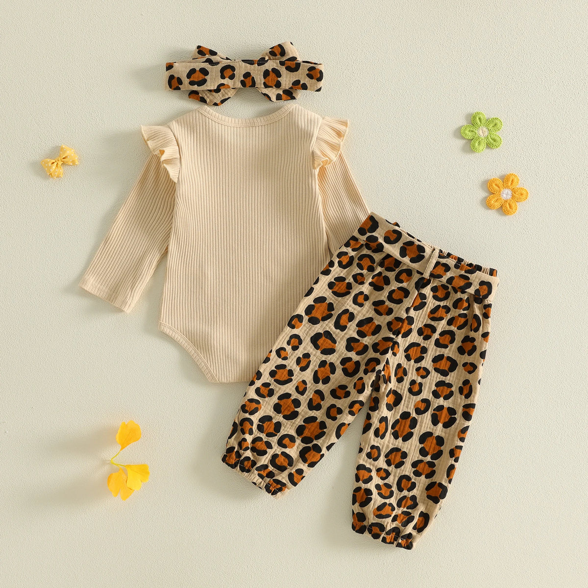 Mila Leopard Ribbed Romper Set