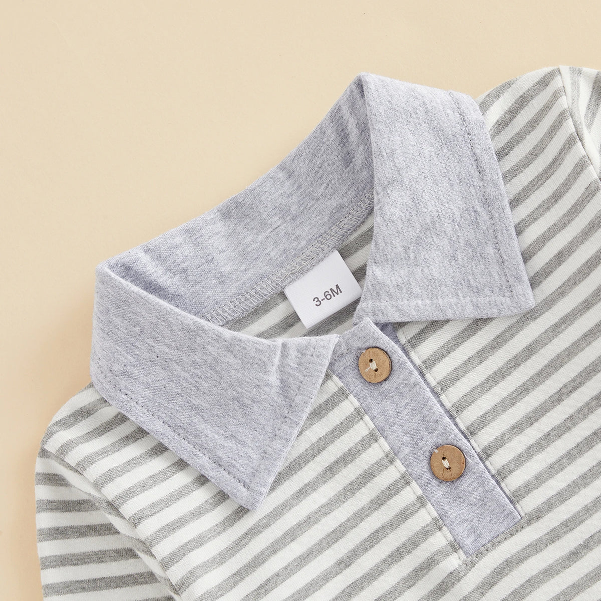 Samuel Stripe Long Sleeve Collared Onesie - Blush