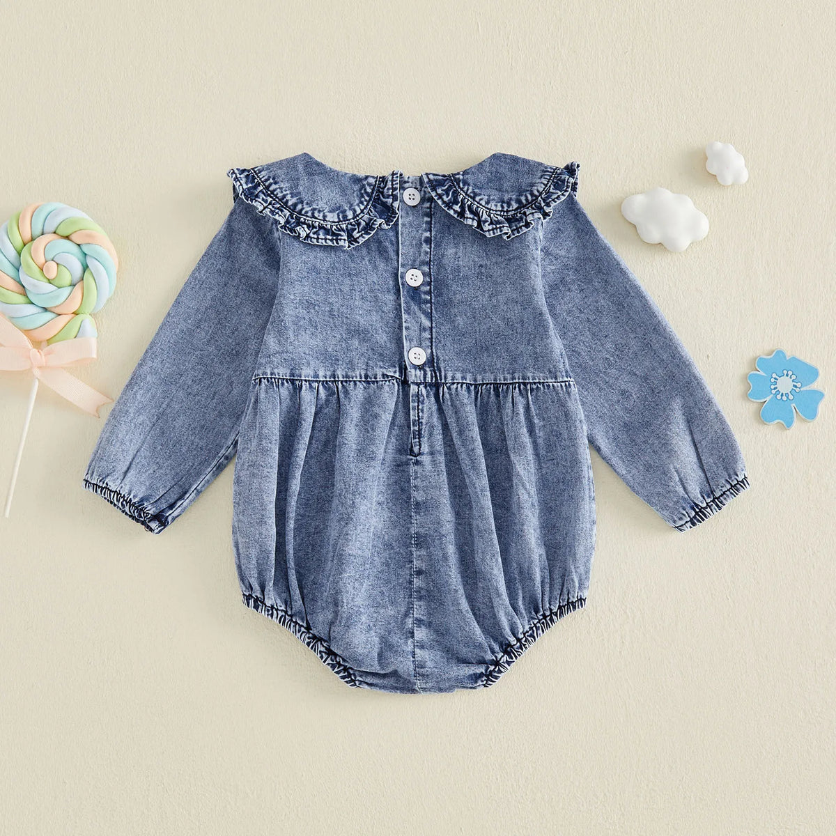 Sally Long Sleeve Collared Denim Romper