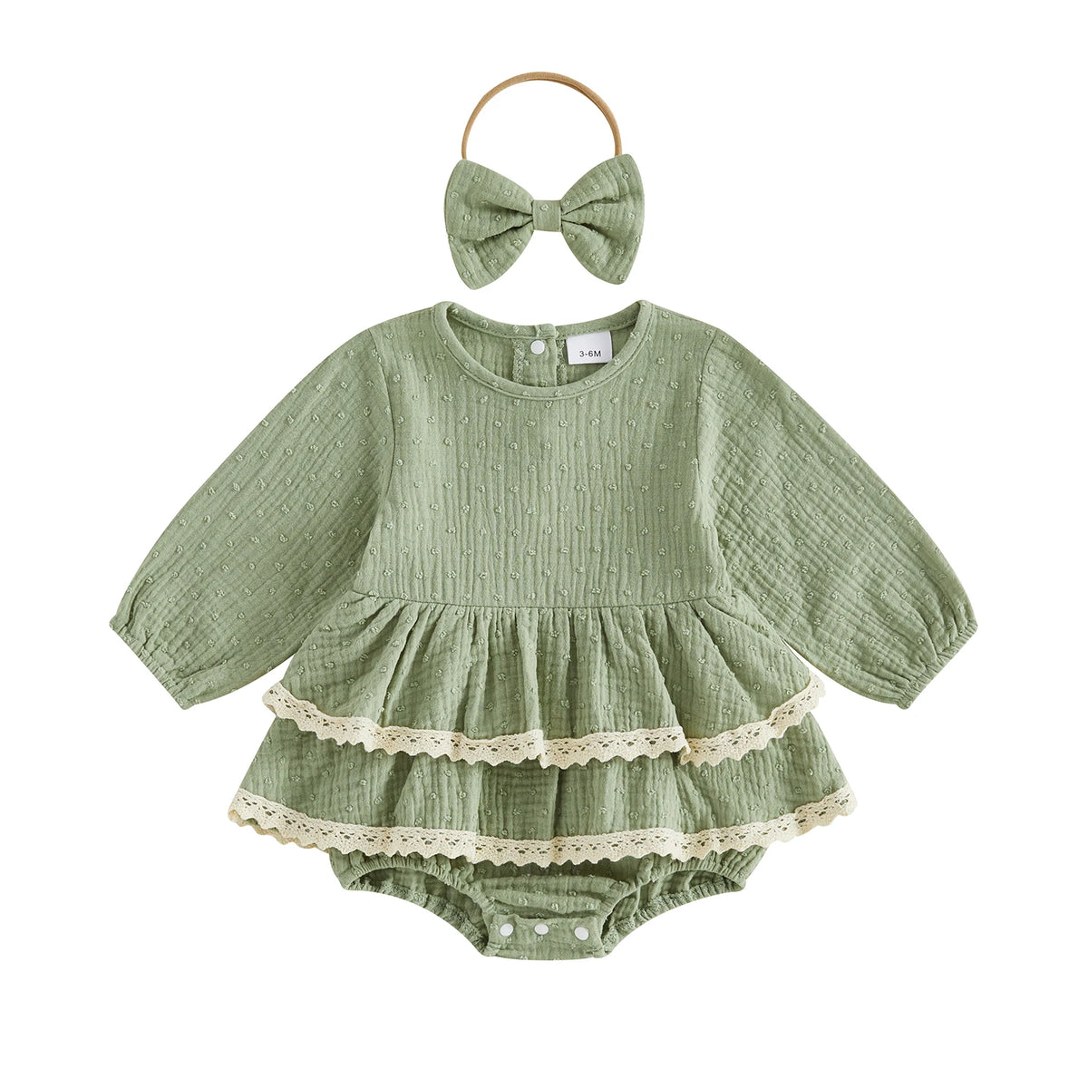Nina Long Sleeve Flutter & Lace Romper - Rose