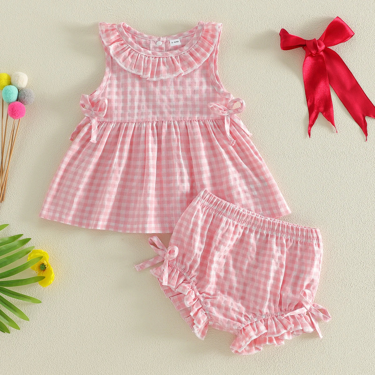Georgia Gingham Baby Doll Set - Red