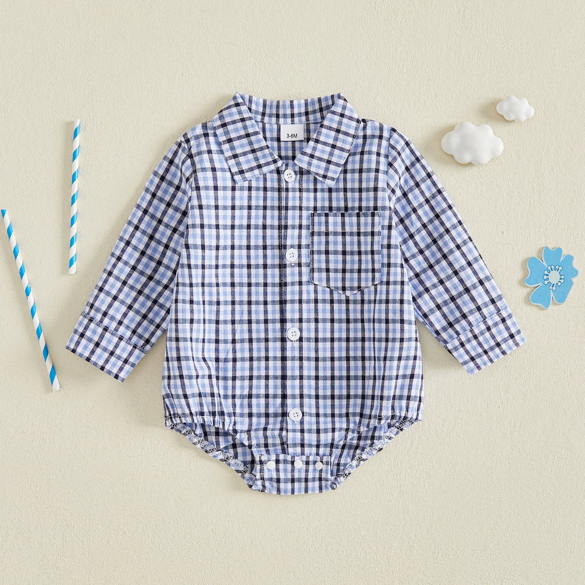 Jeffery Collared Long Sleeve Onesie - Blue