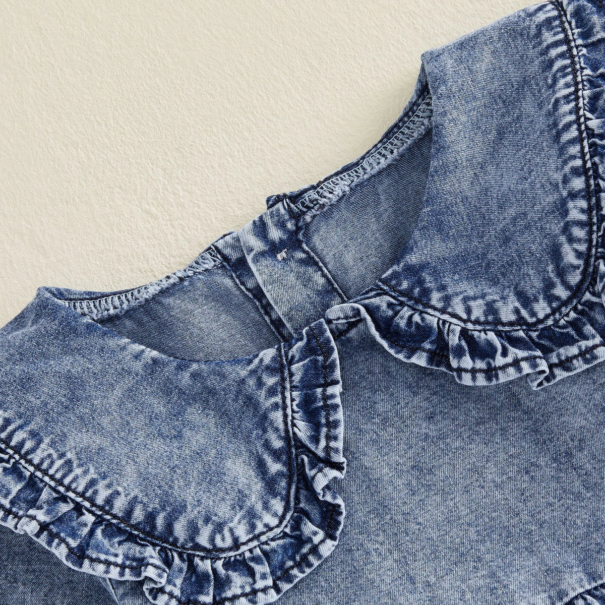 Sally Long Sleeve Collared Denim Romper